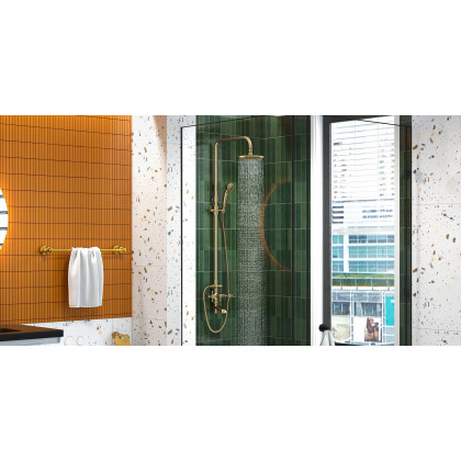HMR - Rainfall Exposed Shower Fixture with Tub Spout in Antique Brass