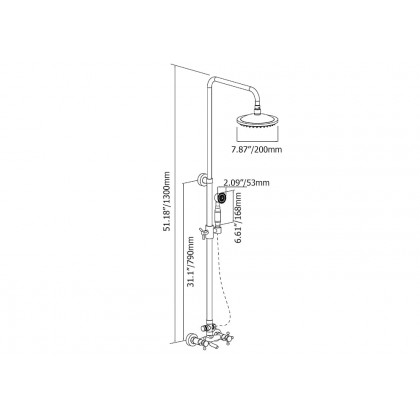 HMR - Rainfall Exposed Shower Fixture with Tub Spout in Antique Brass