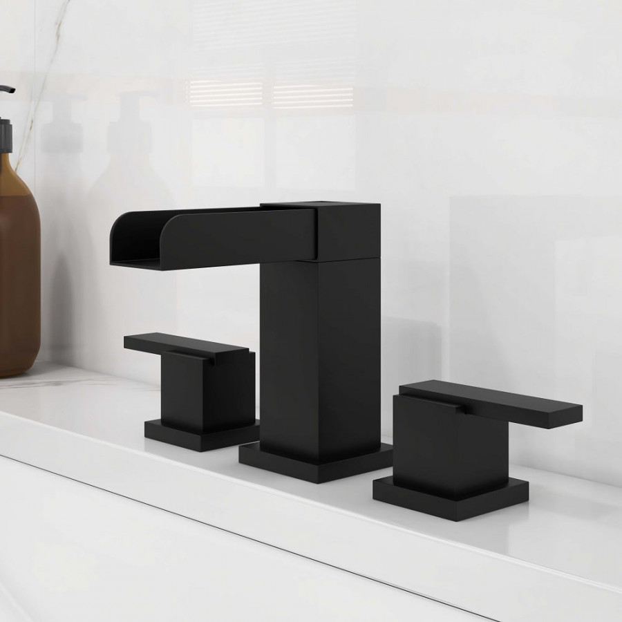 HMR - Double Handle Right-Angled Bathroom Sink Faucet in Matte Black