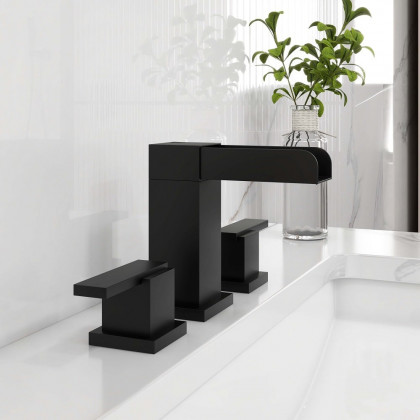 HMR - Double Handle Right-Angled Bathroom Sink Faucet in Matte Black