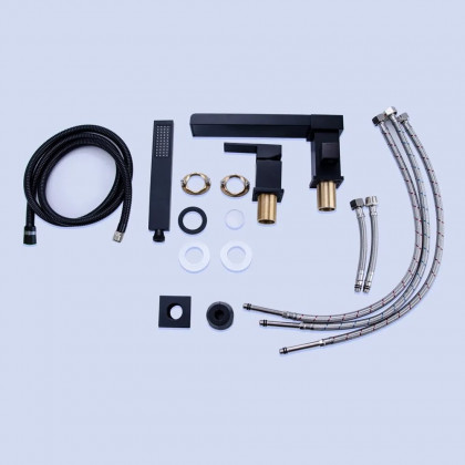 HMR - MILL Deck-Mount Waterfall Faucet with Handshower in Matte Black
