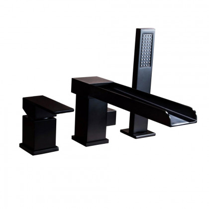 HMR - MILL Deck-Mount Waterfall Faucet with Handshower in Matte Black