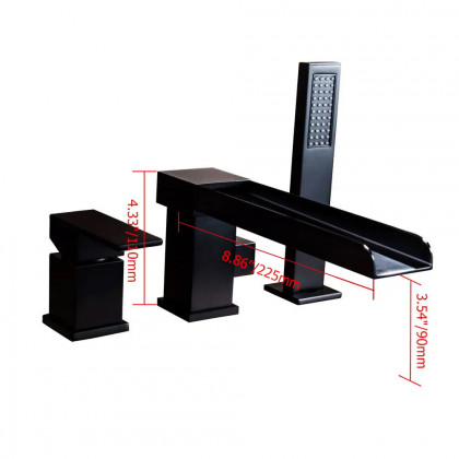 HMR - MILL Deck-Mount Waterfall Faucet with Handshower in Matte Black