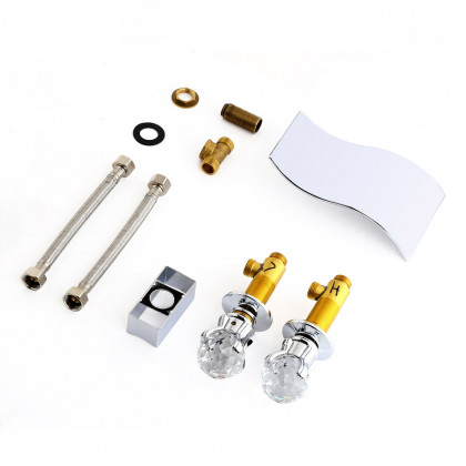 HMR - Deck Mount Bathroom Sink Faucet with 2 Crystal Handles in Solid Brass