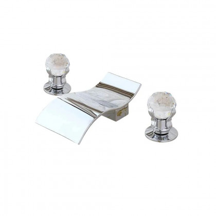 HMR - Deck Mount Bathroom Sink Faucet with 2 Crystal Handles in Solid Brass