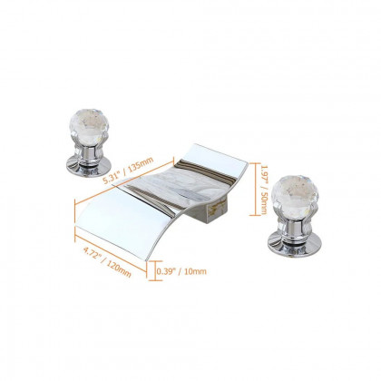 HMR - Deck Mount Bathroom Sink Faucet with 2 Crystal Handles in Solid Brass