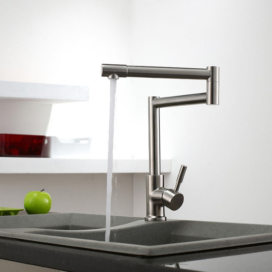 HMR - Brushed Deck-Mount Retractable Pot Filler Kitchen Faucet in Brushed Nickel