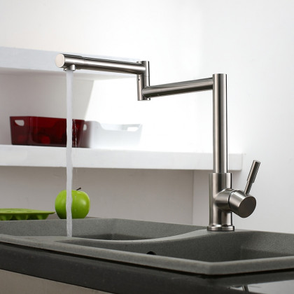 HMR - Brushed Deck-Mount Retractable Pot Filler Kitchen Faucet in Brushed Nickel