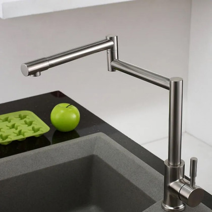 HMR - Brushed Deck-Mount Retractable Pot Filler Kitchen Faucet in Brushed Nickel