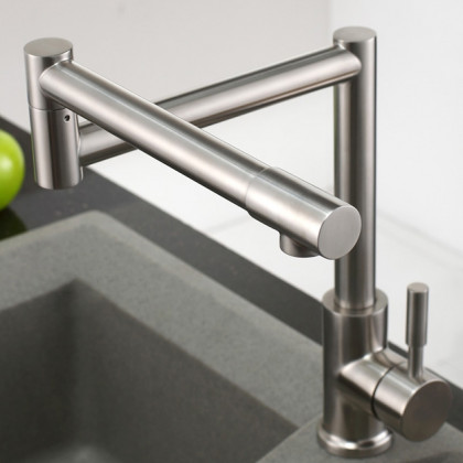 HMR - Brushed Deck-Mount Retractable Pot Filler Kitchen Faucet in Brushed Nickel