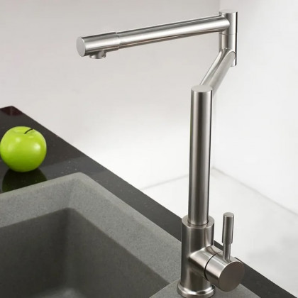 HMR - Brushed Deck-Mount Retractable Pot Filler Kitchen Faucet in Brushed Nickel