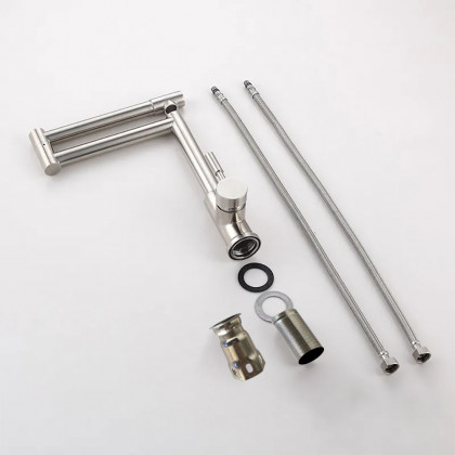 HMR - Brushed Deck-Mount Retractable Pot Filler Kitchen Faucet in Brushed Nickel