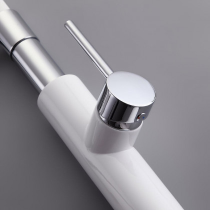HMR - Single Handle Solid Brass Pull-Down Spray Kitchen Faucet in White