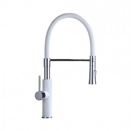 HMR - Single Handle Solid Brass Pull-Down Spray Kitchen Faucet in White