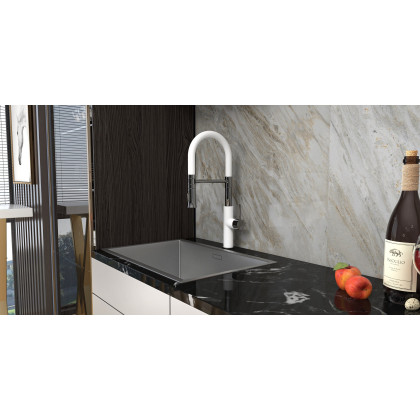 HMR - Single Handle Solid Brass Pull-Down Spray Kitchen Faucet in White