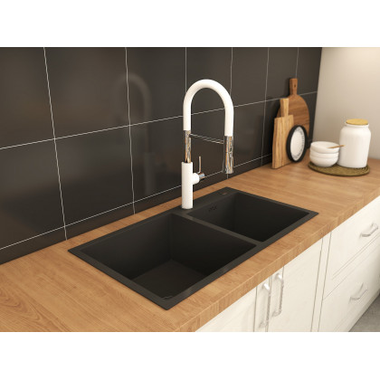 HMR - Single Handle Solid Brass Pull-Down Spray Kitchen Faucet in White