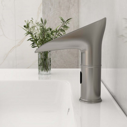 HMR - Single Hole Touchless Electronic Bathroom Sink Faucet with LED in Brushed Nickel