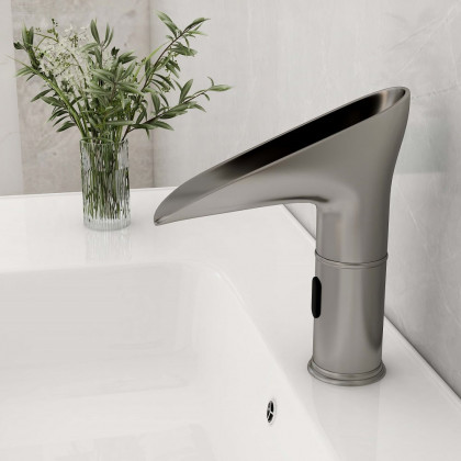 HMR - Single Hole Touchless Electronic Bathroom Sink Faucet with LED in Brushed Nickel