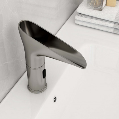 HMR - Single Hole Touchless Electronic Bathroom Sink Faucet with LED in Brushed Nickel