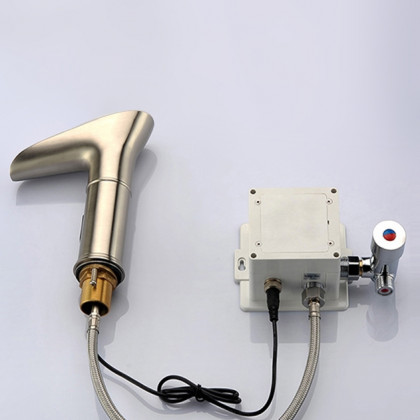 HMR - Single Hole Touchless Electronic Bathroom Sink Faucet with LED in Brushed Nickel
