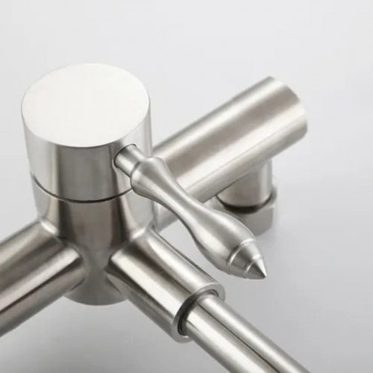 HMR - Brushed Wall-Mounted Stainless Steel Kitchen Faucet with Dual Function Sprayer in Brushed Nickel