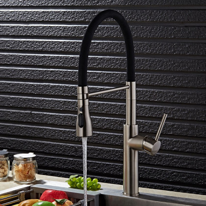 HMR - Contemporary Pull-Out Single Hole 1-Handle Faucet Spout in Brushed Nickel