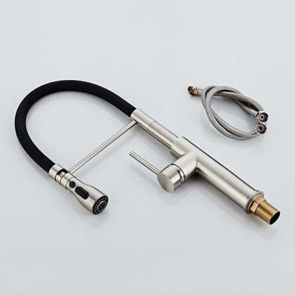 HMR - Contemporary Pull-Out Single Hole 1-Handle Faucet Spout in Brushed Nickel