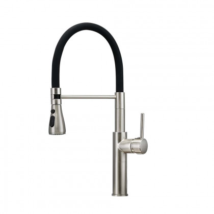HMR - Contemporary Pull-Out Single Hole 1-Handle Faucet Spout in Brushed Nickel