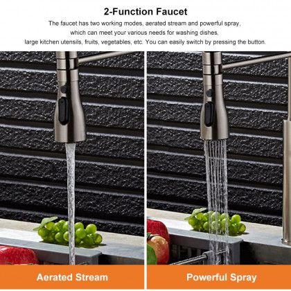 HMR - Contemporary Pull-Out Single Hole 1-Handle Faucet Spout in Brushed Nickel