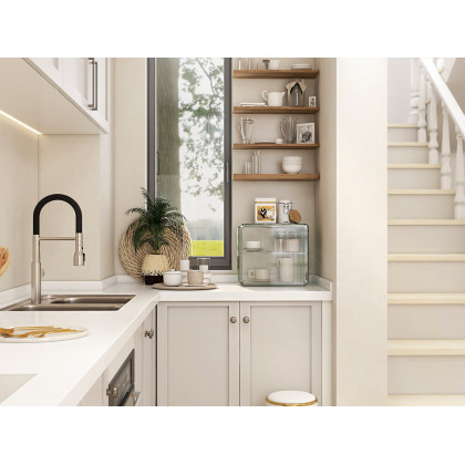 HMR - Contemporary Pull-Out Single Hole 1-Handle Faucet Spout in Brushed Nickel