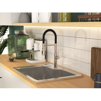 HMR - Contemporary Pull-Out Single Hole 1-Handle Faucet Spout in Brushed Nickel