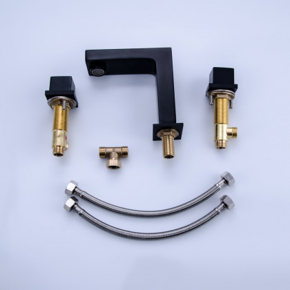 HMR - Vland Double Handles Right-Angle Sink Faucet in Matte Black, Brass