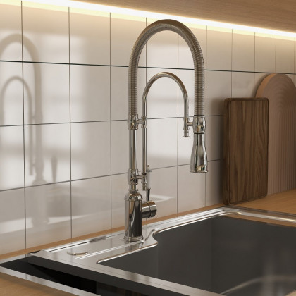 HMR High Arc Dual-Mode Pull-Down Kitchen Faucet Porcelain Handle with Porcelain Handle - Chrome