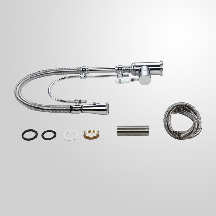 HMR High Arc Dual-Mode Pull-Down Kitchen Faucet Porcelain Handle with Porcelain Handle - Chrome