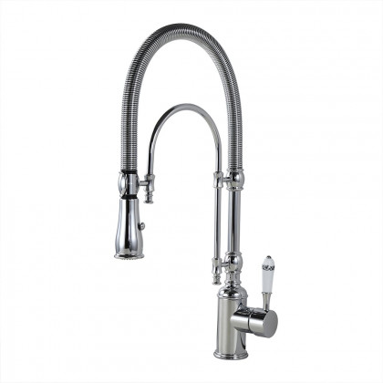 HMR High Arc Dual-Mode Pull-Down Kitchen Faucet Porcelain Handle with Porcelain Handle - Chrome