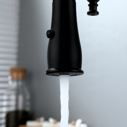HMR High Arc Dual-Mode Pull-Down Kitchen Faucet Porcelain Handle with Porcelain Handle - Black