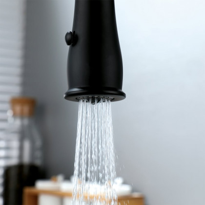 HMR High Arc Dual-Mode Pull-Down Kitchen Faucet Porcelain Handle with Porcelain Handle - Black