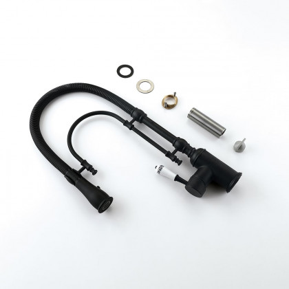 HMR High Arc Dual-Mode Pull-Down Kitchen Faucet Porcelain Handle with Porcelain Handle - Black