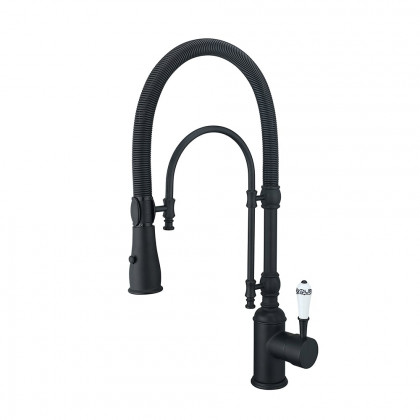 HMR High Arc Dual-Mode Pull-Down Kitchen Faucet Porcelain Handle with Porcelain Handle - Black
