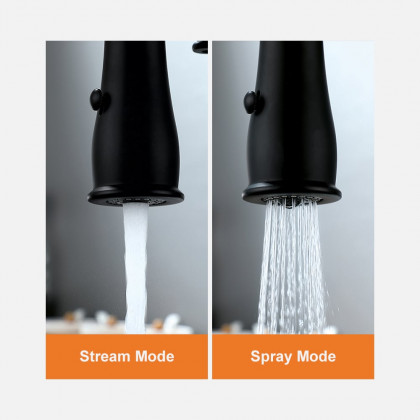 HMR High Arc Dual-Mode Pull-Down Kitchen Faucet Porcelain Handle with Porcelain Handle - Black