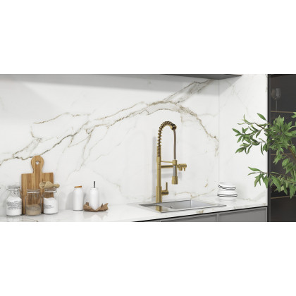 HMR - Brewst Single Hole Double Spout Pull Out Sprayer Kitchen Faucet in Solid Brass