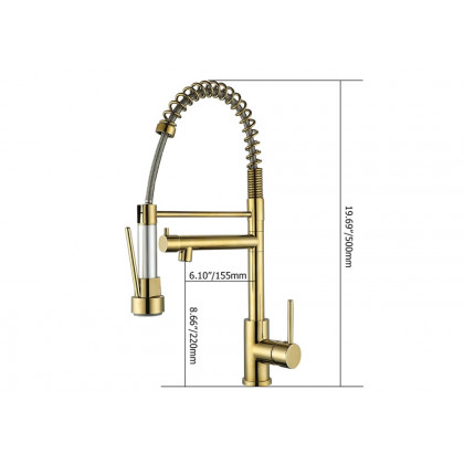 HMR - Brewst Single Hole Double Spout Pull Out Sprayer Kitchen Faucet in Solid Brass