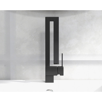 HMR Modern Single Handle 1-Hole Bathroom Sink Faucet with Waterfall Spout Brass - Black