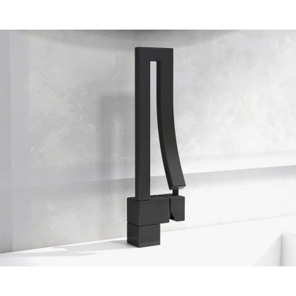 HMR Modern Single Handle 1-Hole Bathroom Sink Faucet with Waterfall Spout Brass - Black