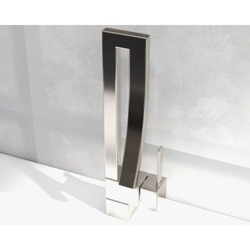 HMR Modern Single Handle 1-Hole Bathroom Sink Faucet with Waterfall Spout Brass - Brushed Nickel