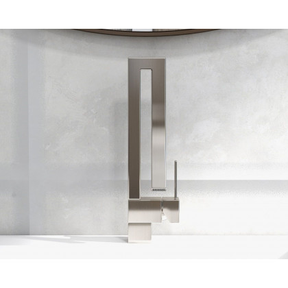 HMR Modern Single Handle 1-Hole Bathroom Sink Faucet with Waterfall Spout Brass - Brushed Nickel