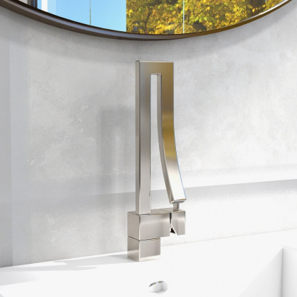 HMR Modern Single Handle 1-Hole Bathroom Sink Faucet with Waterfall Spout Brass - Brushed Nickel