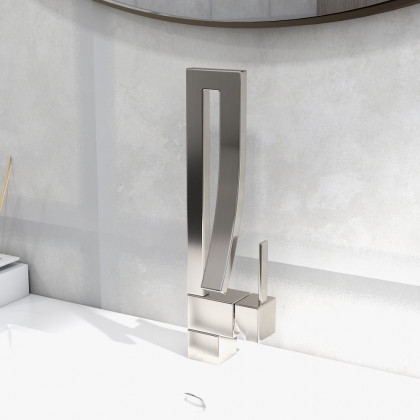 HMR Modern Single Handle 1-Hole Bathroom Sink Faucet with Waterfall Spout Brass - Brushed Nickel