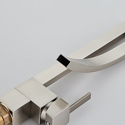HMR Modern Single Handle 1-Hole Bathroom Sink Faucet with Waterfall Spout Brass - Brushed Nickel