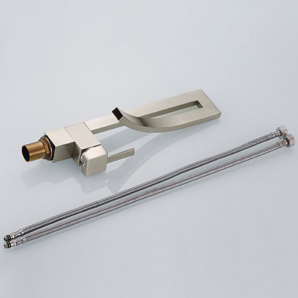 HMR Modern Single Handle 1-Hole Bathroom Sink Faucet with Waterfall Spout Brass - Brushed Nickel